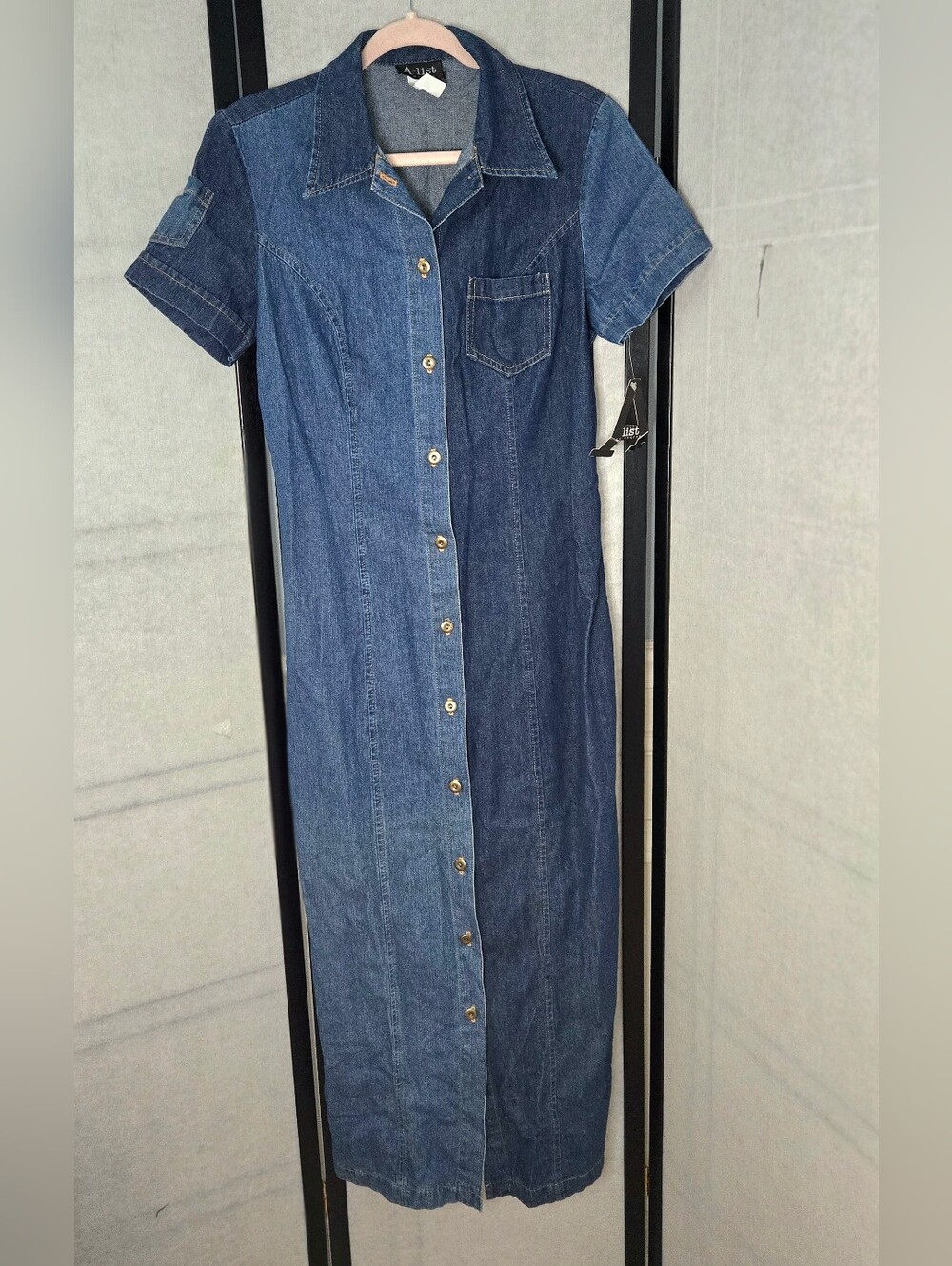 Vintage NWT Denim Two-tone Button Up Long Dress Size XS Festival 90s Western Y2K